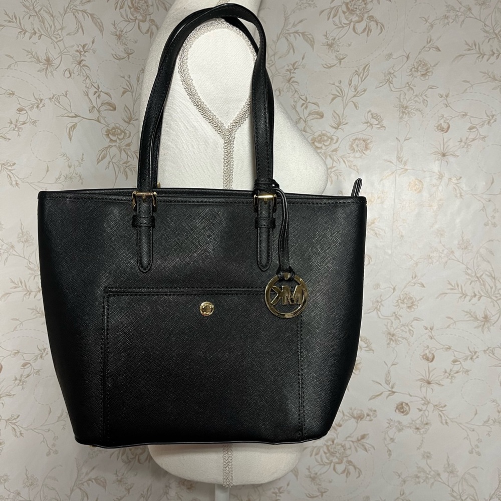Michael Kors Black Tote Bag with Gold Accents